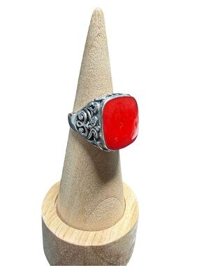 Samuel B. Bright Red Cabochon Silver Filigree Statement Ring